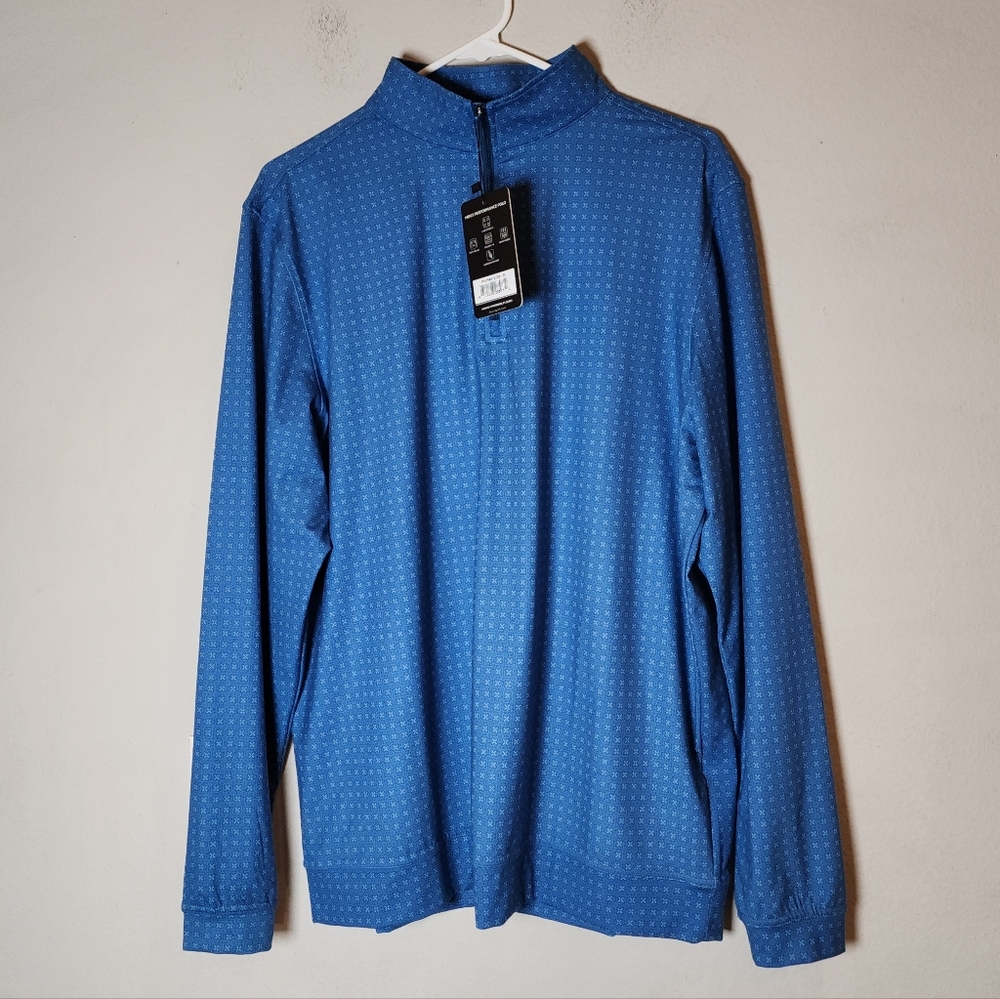 NWT Vivid Golf Muirfield Q-Zip Blue Long Sleeve Pullover Top Very Soft Size M